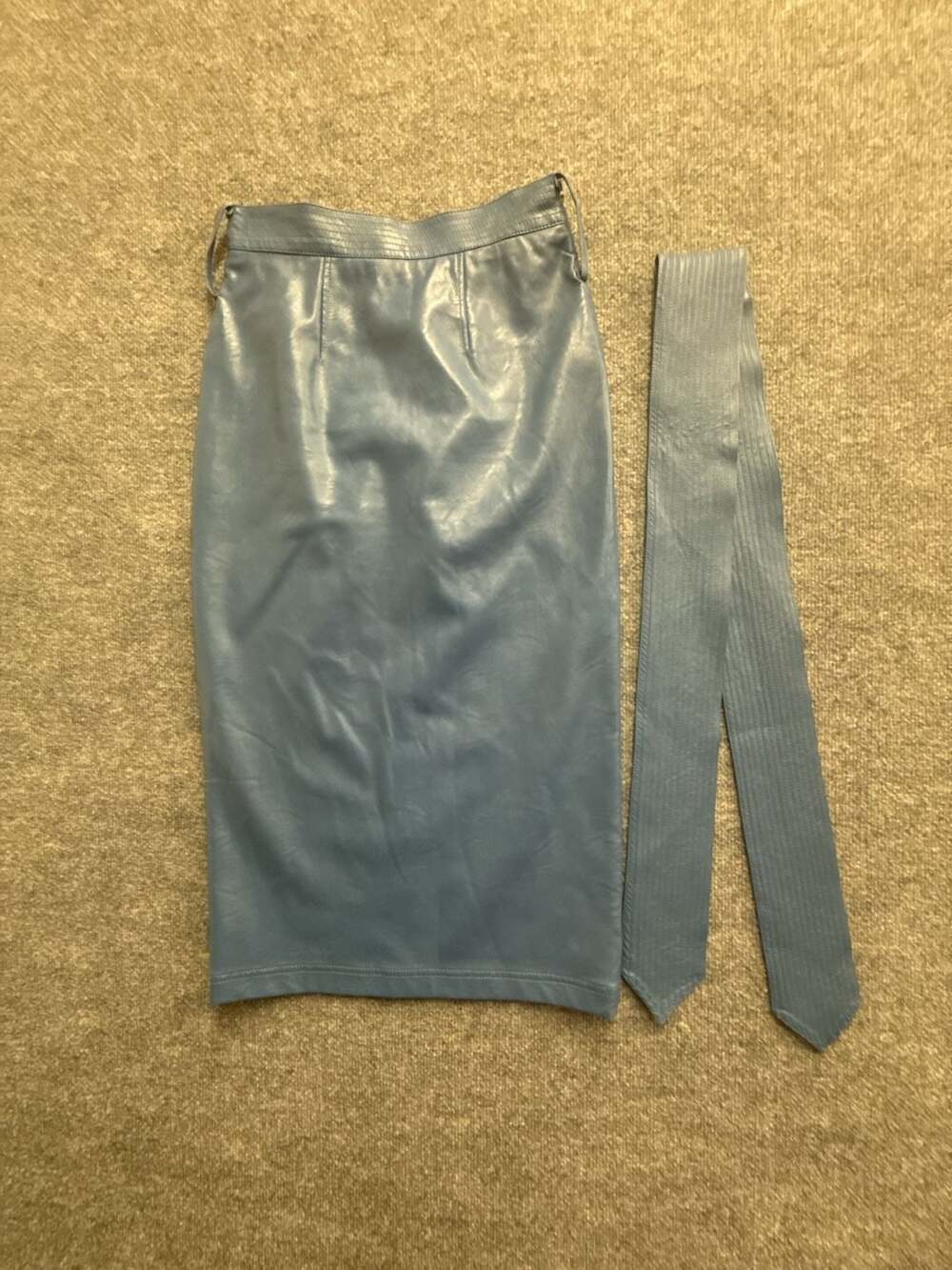 Hunter Bell New York Blue Leather Pencil Skirt With Belt Size 4